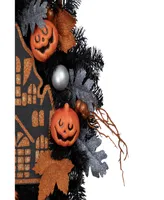 Haunted House Halloween Wreath, 24" Unlit