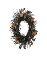 Skulls and Spiders Halloween Twig Wreath 22" Unlit