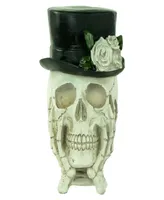 9" Skull with Top Hat and Roses Halloween Decoration