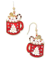 Holiday Lane Gold-Tone Pave & Imitation Pearl Hot Chocolate Drop Earrings, Created for Macy's