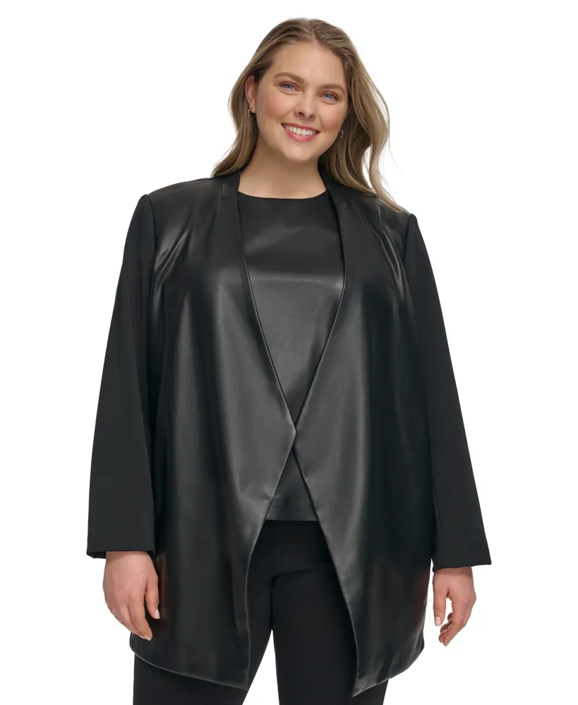 Calvin Klein Plus Size Collarless Open-Front Topper Jacket - Macy's