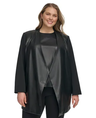 Calvin Klein Plus Size Mixed-Media Long-Sleeve Jacket