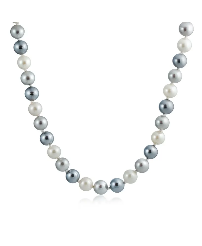 Bling Jewelry Classic Smooth 10MM Black White Grey Tri Multi Color Hand Knotted Simulated Pearl Strand Necklace For Women 18 Inches