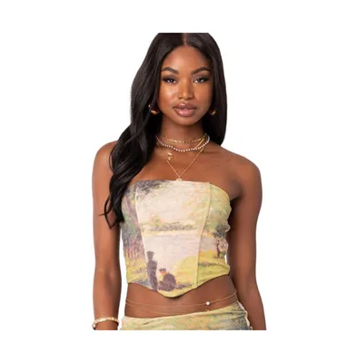 Women's Picture Perfect Printed Mesh Corset Top