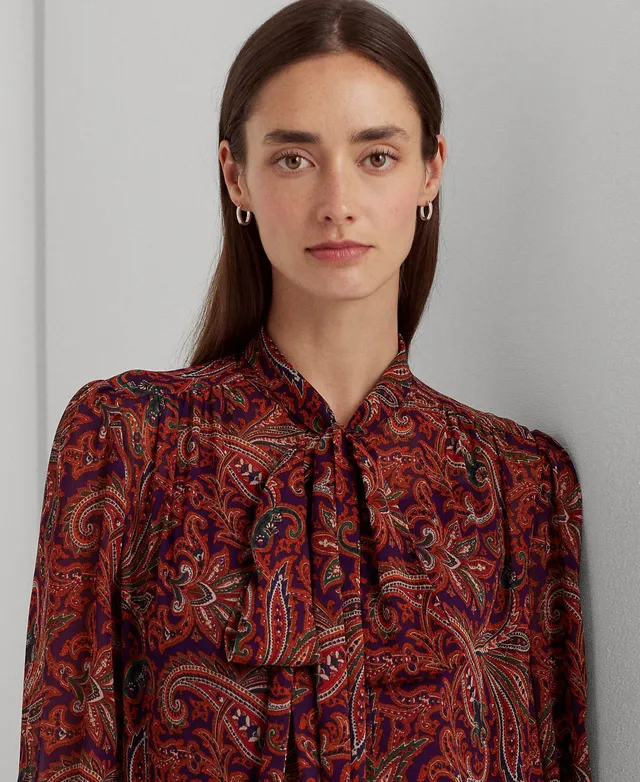 Lauren Ralph Lauren Women's Paisley Georgette Tie-Neck Blouse