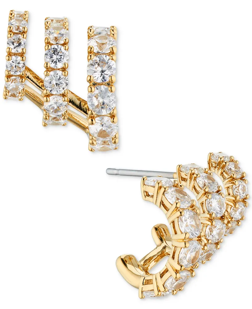 Ava Nadri Gold-Tone Cubic Zirconia Small Illusion C-Hoop Earrings, .5"