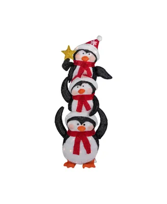 41" Lighted Stacked Penguin Family Outdoor Christmas Decoration