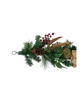 6' x 10" Burlap Poinsettia Moss Ball Mixed Pine and Berries Christmas Garland - Unlit