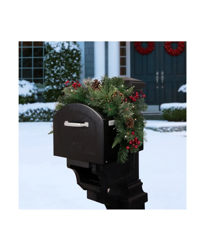 36" Pre-Lit Decorated Pine Cone and Berries Artificial Christmas Mailbox Swag