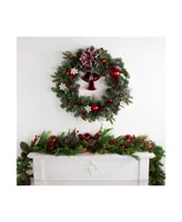 Bells and Mixed Foliage Artificial Christmas Wreath 30" Unlit