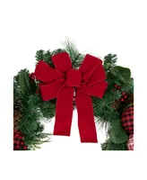 Bow and Mixed Foliage Artificial Christmas Wreath with Ornaments 30"