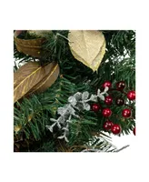 6' x 10" Burlap Poinsettia Moss Ball Mixed Pine and Berries Christmas Garland - Unlit