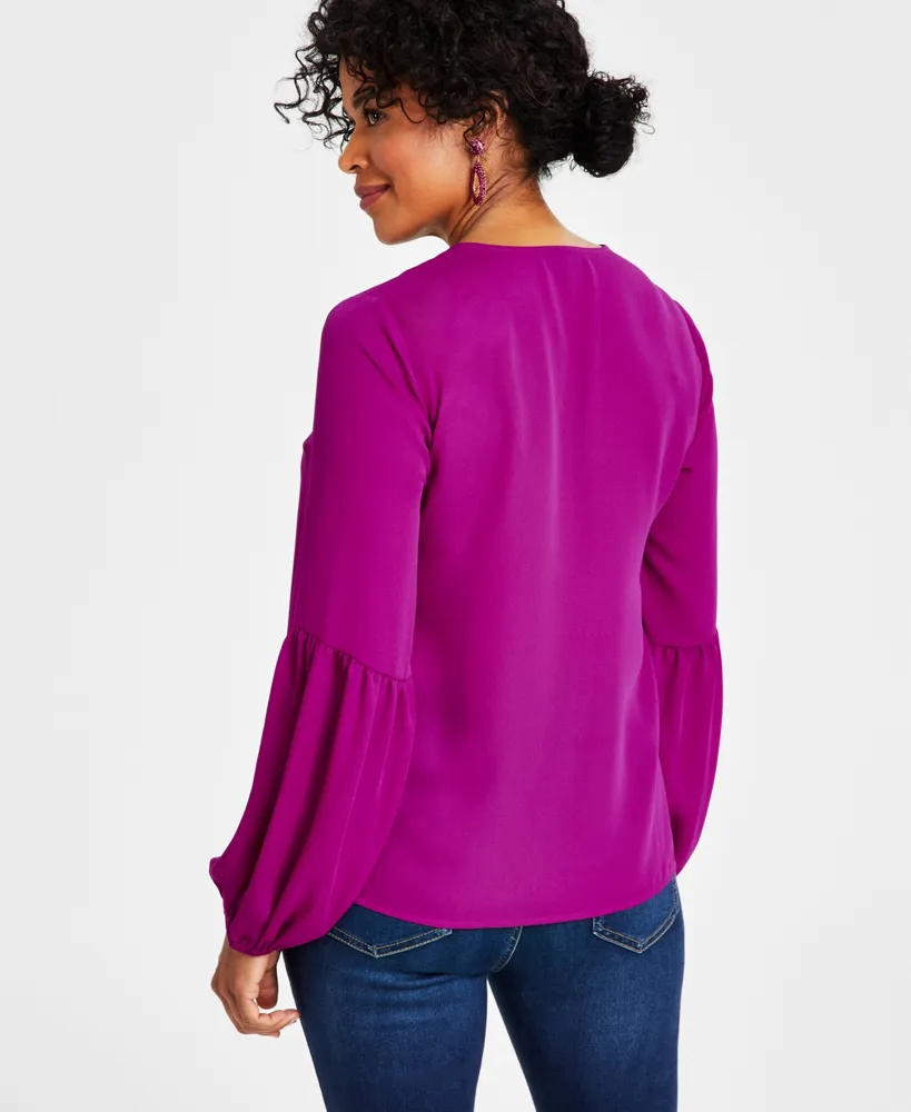 I.n.c. International Concepts Women's Lace-Up V-Neck Blouse, Created for Macy's