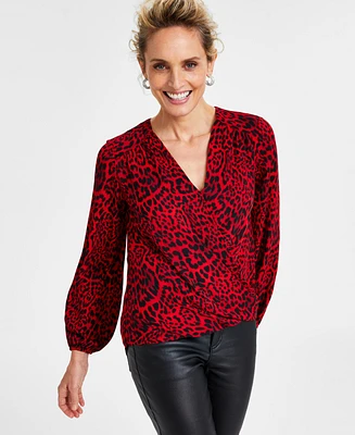 I.n.c. International Concepts Women's Printed Surplice Top, Created for Macy's