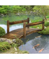 Outsunny Wooden Garden Bridge with Planters, Stained Finish Arc Footbridge