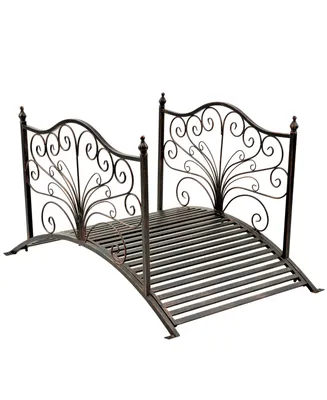Outsunny 4 Metal Arch Backyard Garden Bridge with Safety Siderails, Delicate Scrollwork, & Easy Assembly, Black Bronze