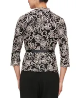 Alex Evenings Petite Floral-Embroidered 3/4-Sleeve Lace Top