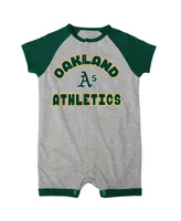 Newborn and Infant Boys Girls Heather Gray Oakland Athletics Extra Base Hit Raglan Full-Snap Romper