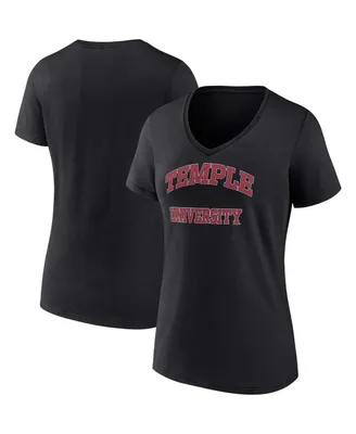 Women's Fanatics Black Temple Owls Evergreen Campus V-Neck T-shirt