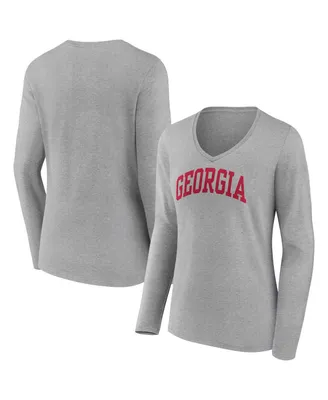 Women's Fanatics Heather Gray Georgia Bulldogs Basic Arch Long Sleeve V-Neck T-shirt