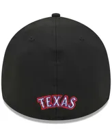 Men's New Era Black Texas Rangers Logo 39THIRTY Flex Hat