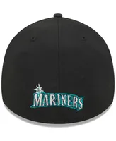 Men's New Era Black Seattle Mariners Logo 39THIRTY Flex Hat