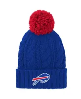 Big Girls Royal Buffalo Bills Team Cable Cuffed Knit Hat with Pom