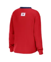 Women's Wear by Erin Andrews Red Washington Nationals Waffle Henley Long Sleeve T-shirt