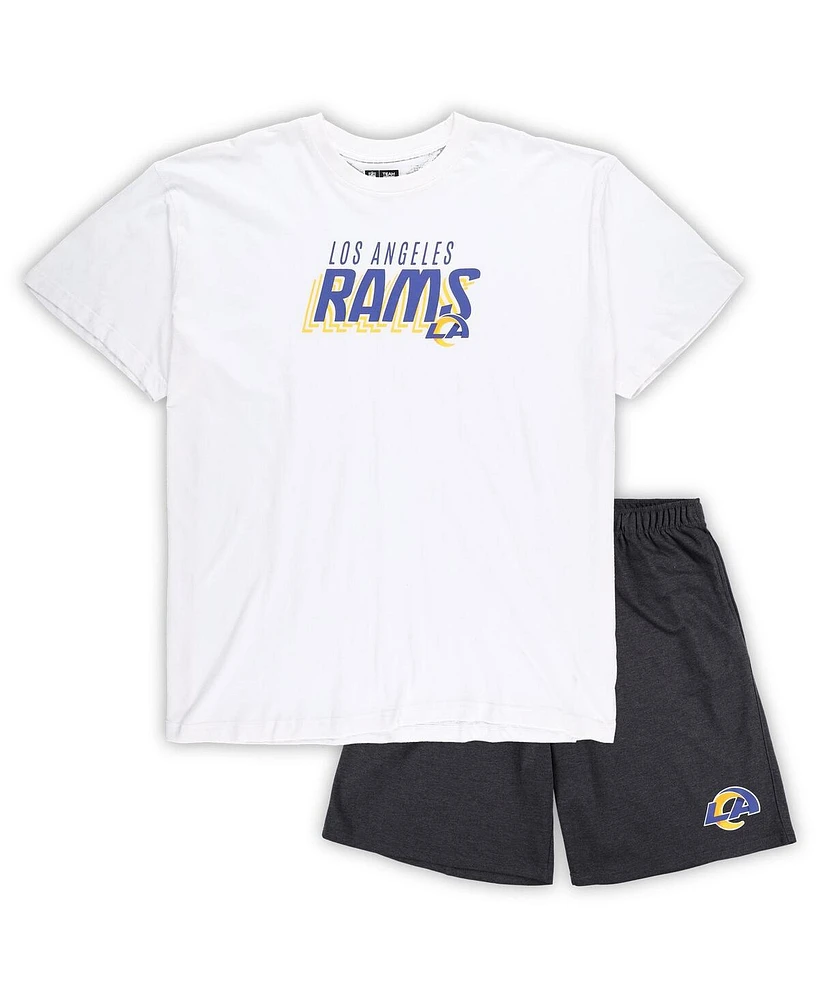 Men's Concepts Sport White, Charcoal Los Angeles Rams Big and Tall T-shirt Shorts Set
