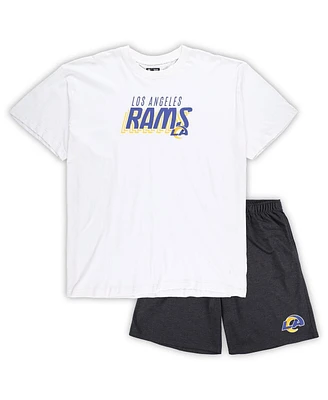 Men's Concepts Sport White, Charcoal Los Angeles Rams Big and Tall T-shirt Shorts Set