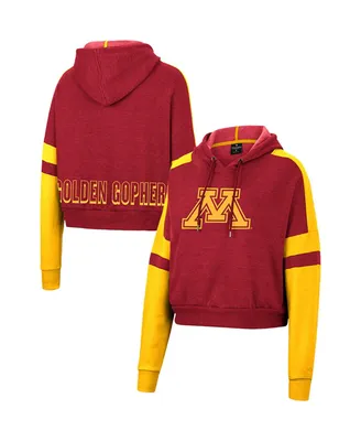 Women's Colosseum Heather Maroon Minnesota Golden Gophers Throwback Stripe Arch Logo Cropped Pullover Hoodie