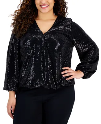 I.n.c. International Concepts Sequined Shimmering Surplice Blouse, Created for Macy's