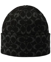 Coach Women's Cuffed Metallic Jacquard Logo Beanie