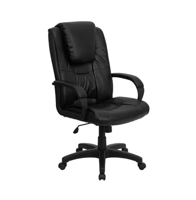 Emma+Oliver High Back Leather Executive Swivel Office Chair With Oversized Headrest And Arms