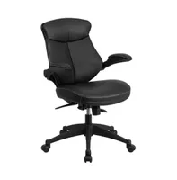 Emma+Oliver Mid-Back Leather Executive Swivel Ergonomic Office Chair With Back Angle Adjustment And Flip-Up Arms