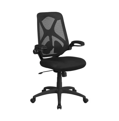 Emma+Oliver High Back Mesh Executive Swivel Ergonomic Office Chair With Adjustable Lumbar, 2-Paddle Control And Flip-Up Arms