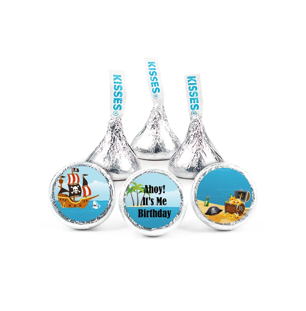 100ct Pirate Birthday Candy Party Favors Hershey's Kisses Milk Chocolate (100 Candies + 1 Sheet Stickers) Candy Included - Assembly Required