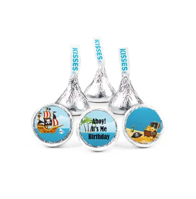 100ct Pirate Birthday Candy Party Favors Hershey's Kisses Milk Chocolate (100 Candies + 1 Sheet Stickers) Candy Included - Assembly Required