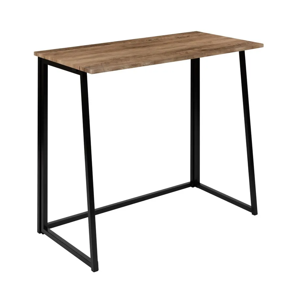 Merrick Lane Oakdale Folding Computer Desk With Wood Grain Finish Top And Folding Metal Legs