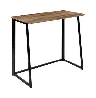 Merrick Lane Oakdale Folding Computer Desk With Wood Grain Finish Top And Folding Metal Legs