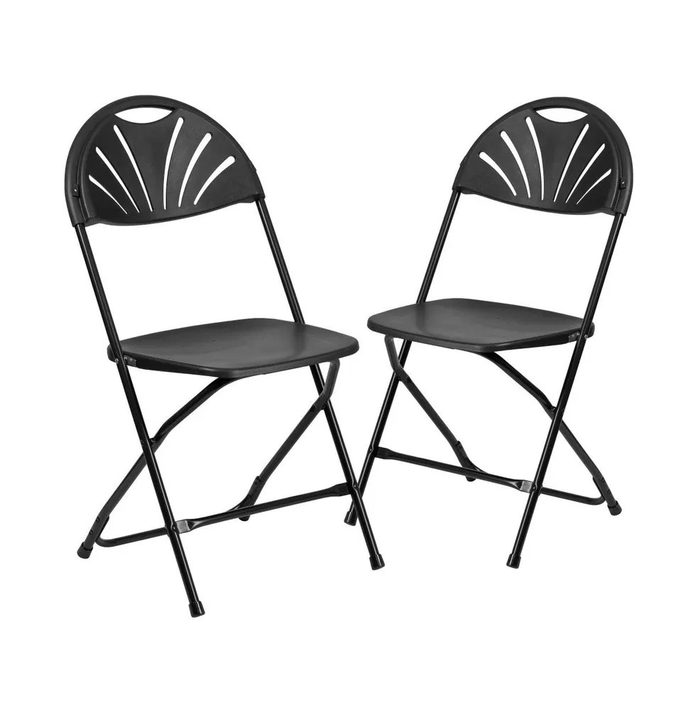 Emma+Oliver 2 Pack Wedding Party Event Fan Back Plastic Folding Chair Home Office