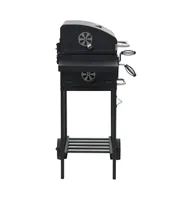 vidaXL Charcoal-Fueled Bbq Grill with Bottom Shelf Black