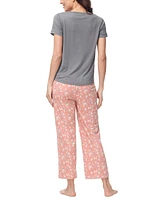 Ink+Ivy Women's 2 Piece Short Sleeve Top with Cropped Wide Leg Pants Pajama Set