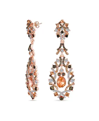 Bling Jewelry Big Statement Black & Pink Crystal Lace Dangle Chandelier Earrings For Women Wedding Prom Pageant Rose Gold Plated - Multi