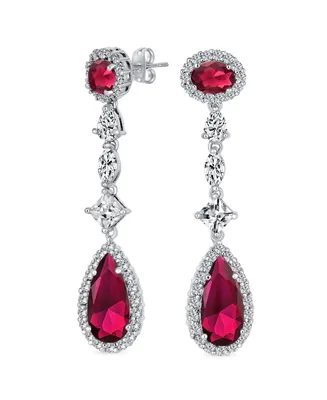 Bling Jewelry Art Deco Wedding Simulated Red Ruby Aaa Cubic Zirconia Halo Long Pear Solitaire Teardrop Cz Statement Dangle Chandelier Earrings Pageant