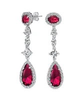 Bling Jewelry Art Deco Red Cubic Zirconia Halo Long Pear Solitaire Teardrop Cz Statement Dangle Chandelier Earrings Pageant Party