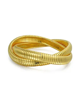 Omega Snake Cobra Wide Bangle Twisted Bracelet Bands Set Interlocking Flexible Stretch Bracelets for Women Fits 8 to 8.5 inches Wrist