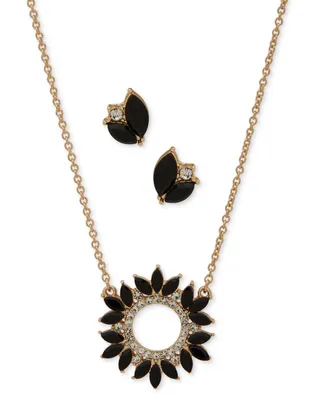 Anne Klein Gold-Tone Jet Crystal Cluster Pendant Necklace & Drop Earrings Set
