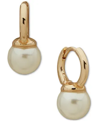 Anne Klein Gold-Tone Imitation Pearl Hoop Drop Earrings
