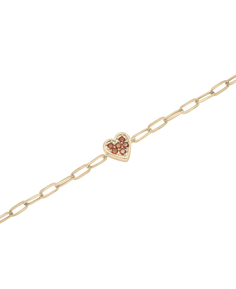 Garnet Heart Cluster Paperclip Link Bracelet (1/4 ct. t.w.) in 14k Gold-Plated Sterling Silver